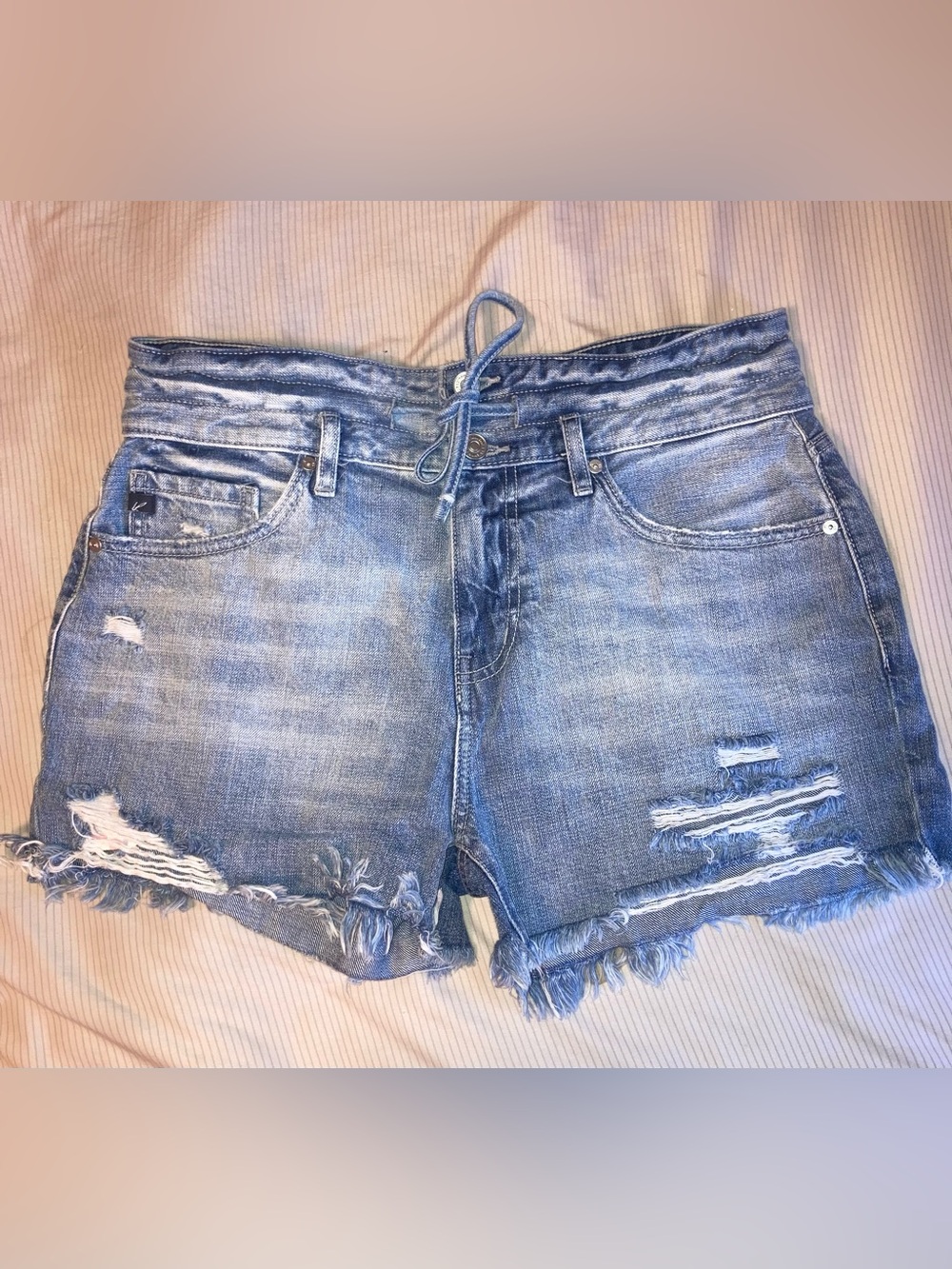 KanCan Light Blue Distressed Denim Shorts with Frayed Hem